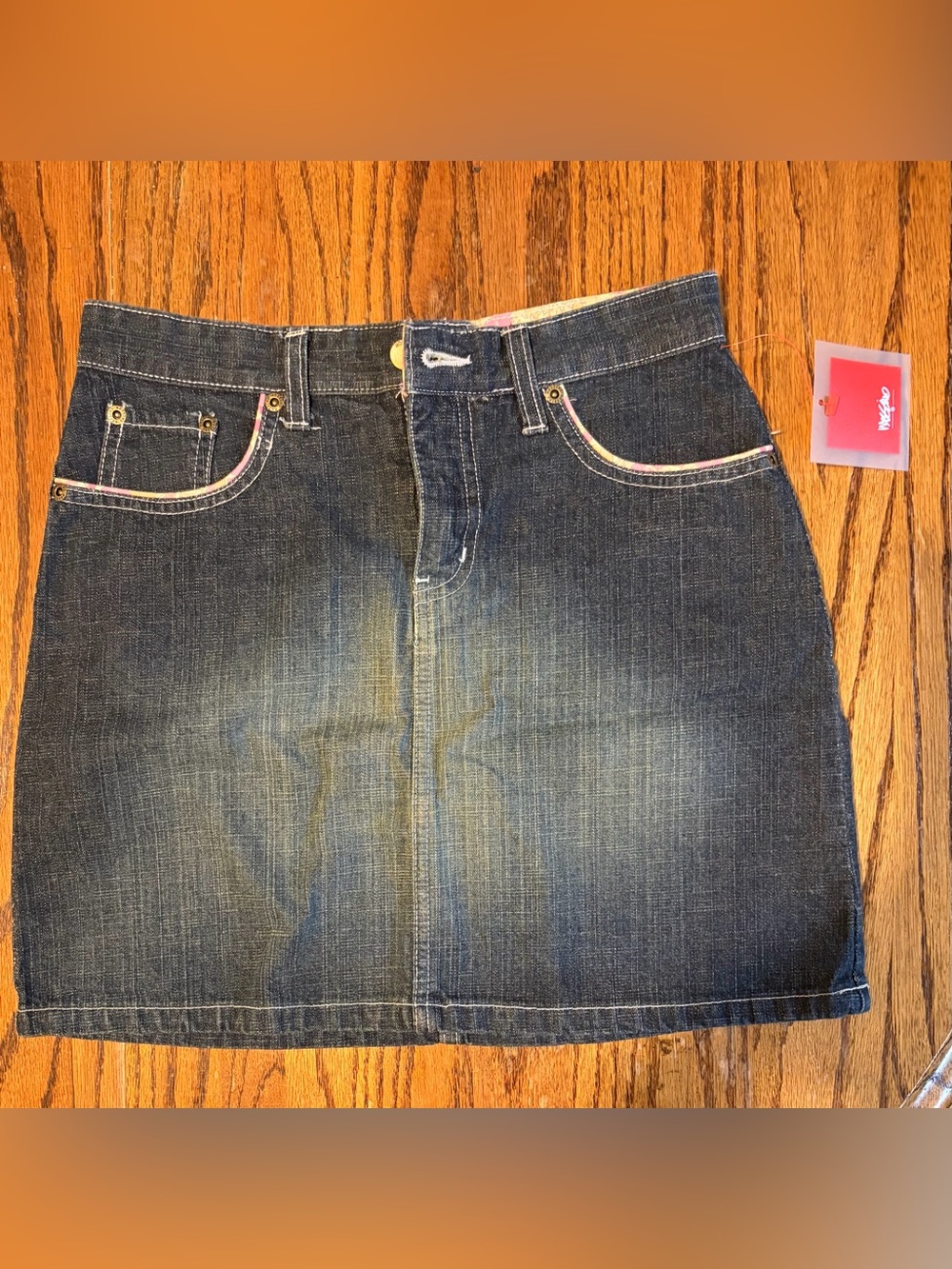 Girls Dark Blue Denim Skirt with Pink Trim